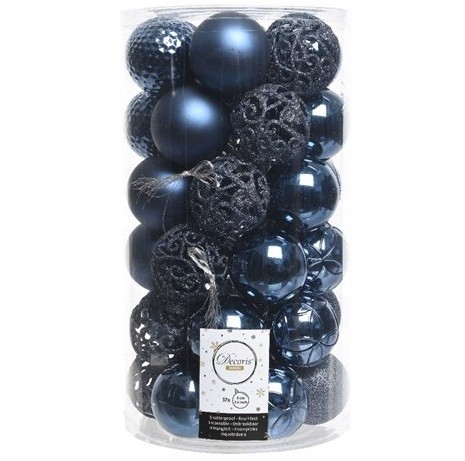 Bombki na choinkę nietłukące zestaw 37szt 6cm granatowe
