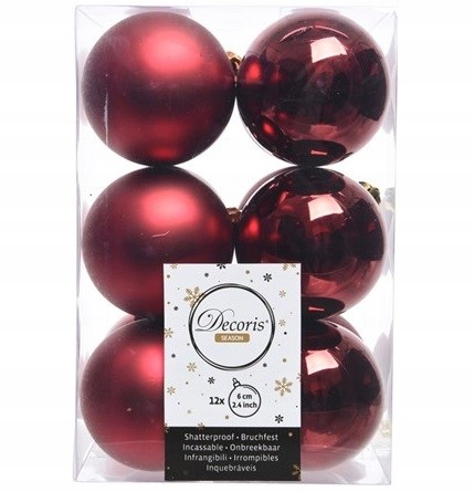 Bombki na choinkę nietłukące zestaw 12 szt 6 cm bordowe