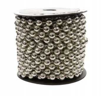 Sznur koralików girlanda łańcuch na choinkę 10m srebrny