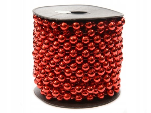 Sznur koralików łańcuch na choinkę 10 m czerwony