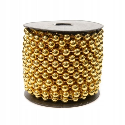 Sznur koralików łańcuch na choinkę 10 m złoty