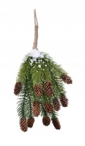 Gałązka z szyszkami świąteczna na sznurku 37cm