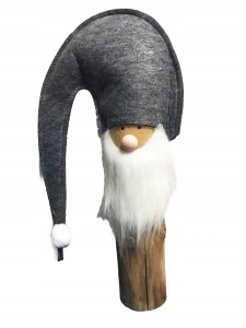 Figurka Świętego Mikołaja na pniu szara 45 cm