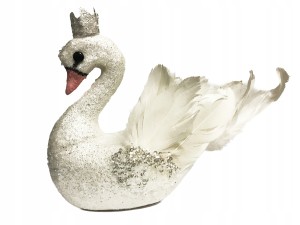 Figurka świąteczna ozdobna łabędź biały 17 cm