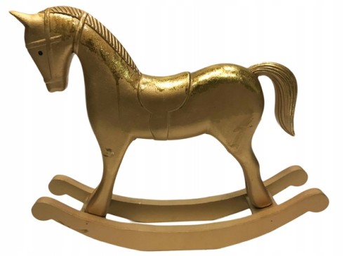 Figurka drewniana konik na biegunach złoty 38 x 31 cm