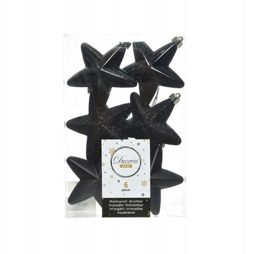 Bombki na choinkę nietłukące gwiazdki czarne zestaw 6 szt