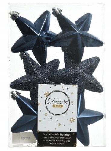 Bombki na choinkę nietłukące gwiazdki granatowe 6 szt