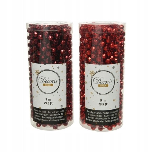 Girlanda na choinkę koraliki 9 m czerwone