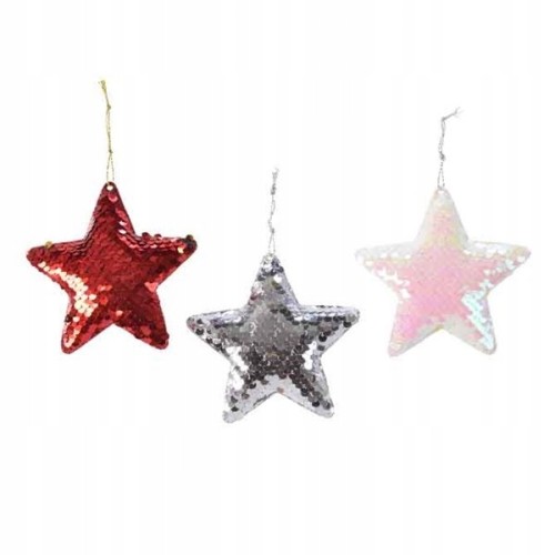 Zawieszka na choinkę gwiazda z cekinami mix 13 cm