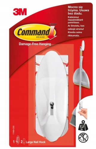 Haczyk samoprzylepny wielokrotnego użytku Command biały