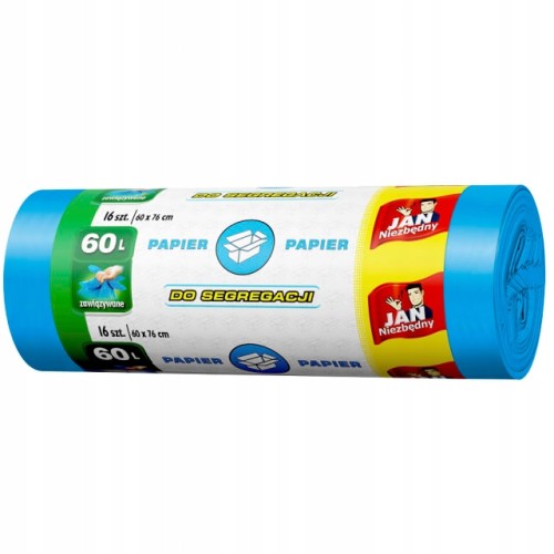 Worki na śmieci mocne 60 l na papier 16 szt niebieskie