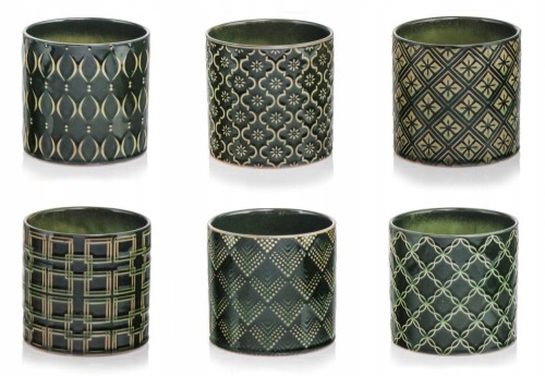 Doniczka ceramiczna ciemna zieleń mix wzorów 13 cm 1 szt