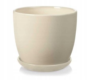 Doniczka ceramiczna z podstawką 15 cm kremowa