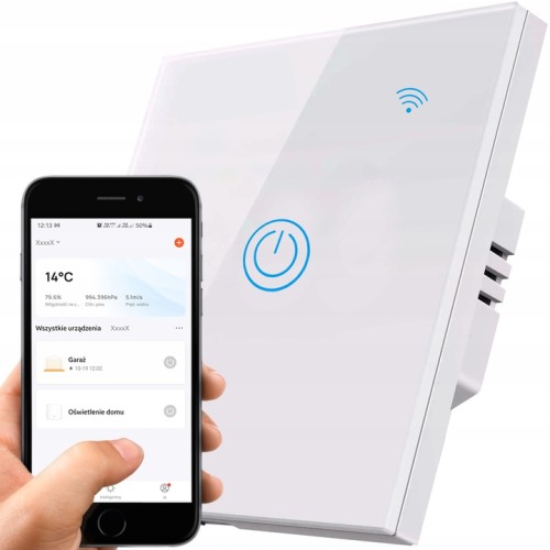 Włącznik światła dotykowy pojedynczy Wi-Fi biały