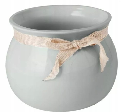 Doniczka ceramiczna ze wstążką 16 cm szara