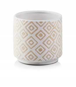 Doniczka ceramiczna cylinder wzór 13 cm biała
