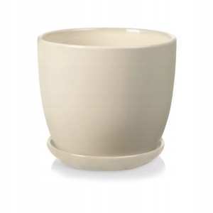 Doniczka ceramiczna z podstawką 13 cm kremowa