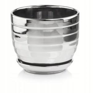 Doniczka ceramiczna z podstawką 13 cm srebrna