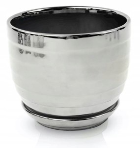 Doniczka ceramiczna z podstawką 16 cm srebrna