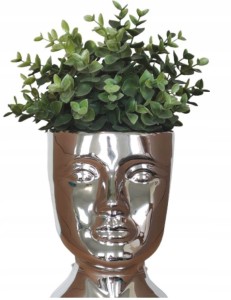 Doniczka głowa ceramiczna srebrna 16 cm