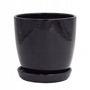 Doniczka ceramiczna z podstawką czarna 17 cm
