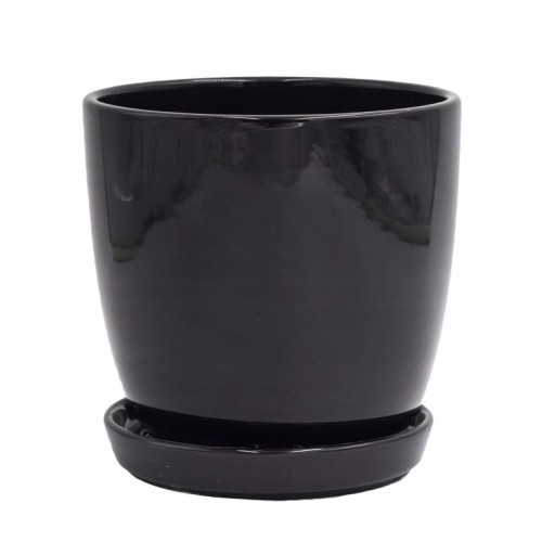 Doniczka ceramiczna z podstawką czarna 17 cm