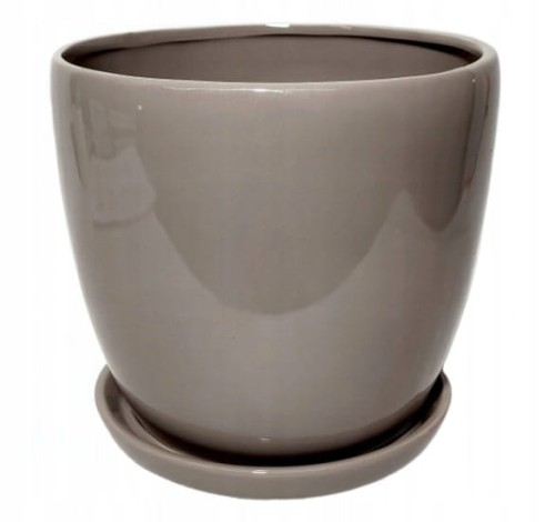 Doniczka ceramiczna z podstawką taupe 18 cm