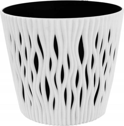 Doniczka z wkładem plastikowa Sandy Round biała 11 cm