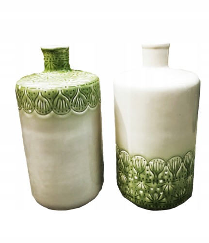 Wazon dekoracyjny ceramiczny biało-zielony 36 cm