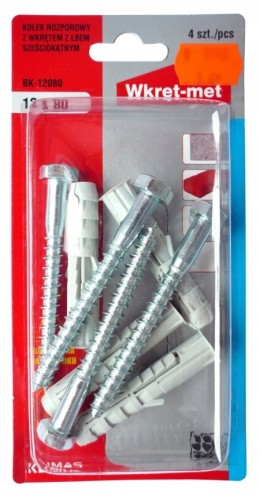 Kołki rozporowe z łbem sześciokątnym 12x80 4 szt