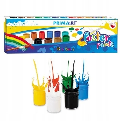 Farby plakatowe szkolne 12 kolorów 20 ml Prima Art