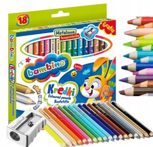 Kredki szkolne drewniane grube + temperówka 18 szt