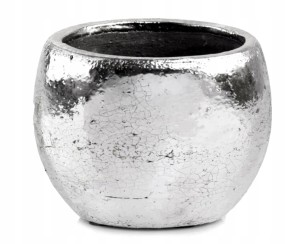 Osłonka na doniczkę ceramiczna srebrna kula 10,5 cm
