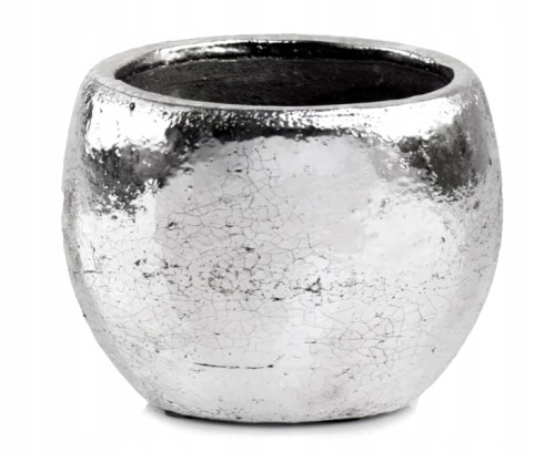 Osłonka na doniczkę ceramiczna srebrna kula 10,5 cm