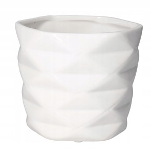 Osłonka na doniczkę ceramiczna geometryczna biała 15 cm