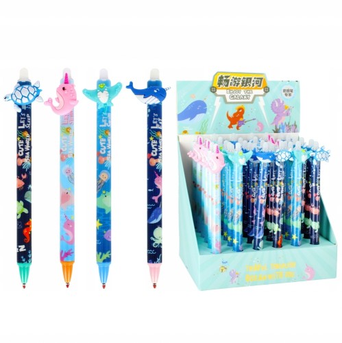 Długopis zmazywalny niebieski z gumką