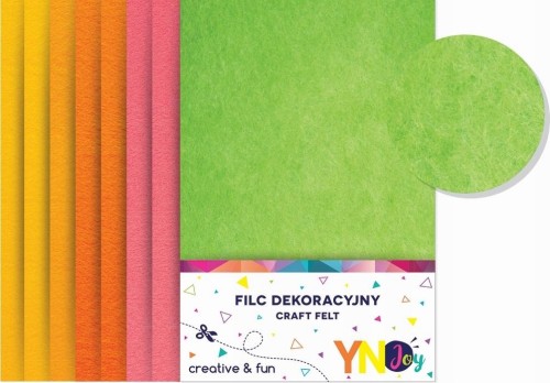 Filc dekoracyjny kolorowy neonowy A4 8 arkuszy