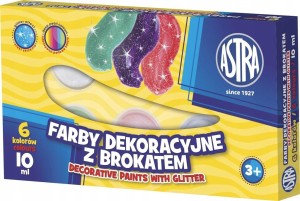 Farby dekoracyjne z brokatem 6 kolorów 10 ml