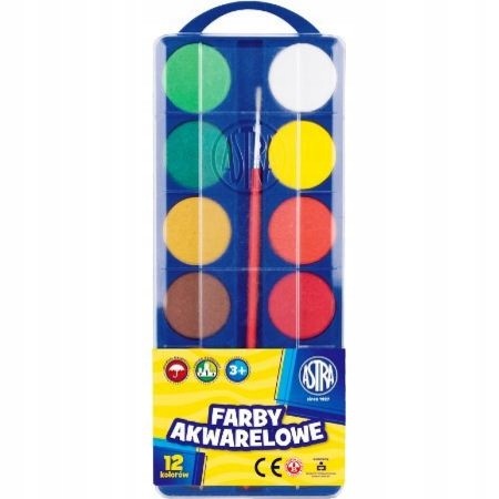 Farby akwarelowe 12 kolorów kasetka z pędzelkiem