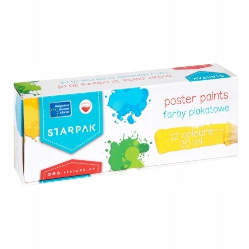 Farby plakatowe 12 kolorów 20 ml szkolne