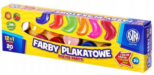 Farby plakatowe szkolne 13 kolorów 20 ml