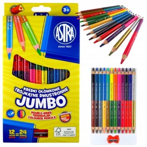 Kredki ołówkowe dwustronne 24 kolory 12 szt Jumbo