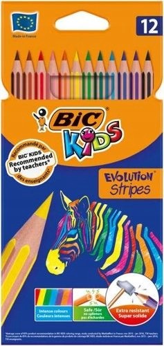 Kredki ołówkowe 12 kolorów niełamliwe Evolution Stripes
