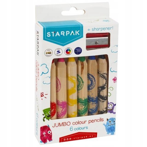 Kredki ołówkowe + temperówka 6 kolorów Jumbo