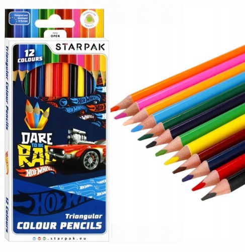 Kredki ołówkowe trójkątne 12 kolorów Hot Wheels