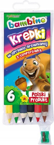 Kredki szkolne Bambino z temperówką 6 kolorów