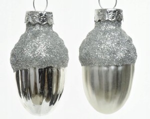 Bombki choinkowe świąteczne srebrne żołądź 12 szt. 4 cm