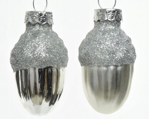 Bombki choinkowe świąteczne srebrne żołądź 12 szt. 4 cm