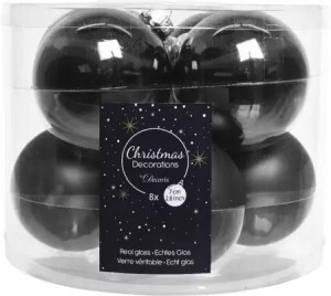 Bombki choinkowe czarne zestaw 8 szt 7 cm