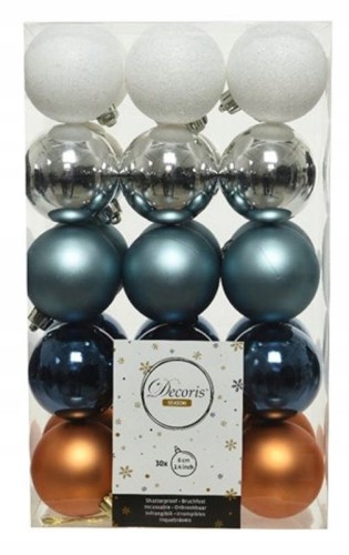 Bombki choinkowe świąteczne kolorowe zestaw 30 szt. 6 cm